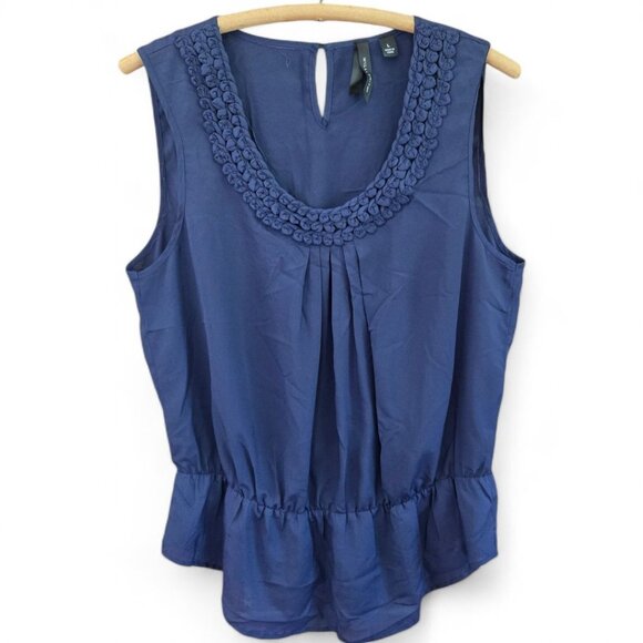 Willi Smith Tops - Willi Smith Womens Large Navy Blue Sleeveless Scoop Neck Top With Peplum Hem & C